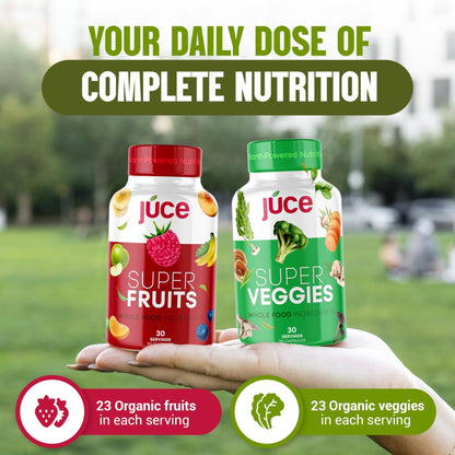 Juce Original Formula - Organic Super Fruit & Veggies Supplement - Gluten/Gelatin Free, Soy Free & Vegan- Reds & Greens Superfood Capsules- 23 Fruits & 23 Vegetables (180 Count)- By Terra Kai Organics - dailyvitalstore