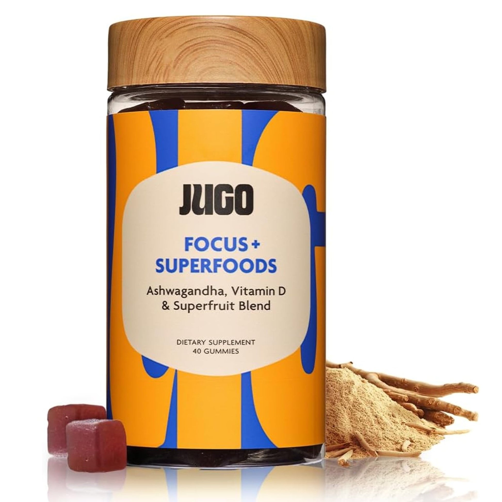 JUGO Focus + SUPERFOODS Ashwagandha Gummies with Vitamin D3 & Superfruit Blend, Vegetarian-Friendly Focus Supplement with Adaptogens, Gelatin-Free and Gluten-Free, Non-GMO, Made in USA, 40 Coun - dailyvitalstore