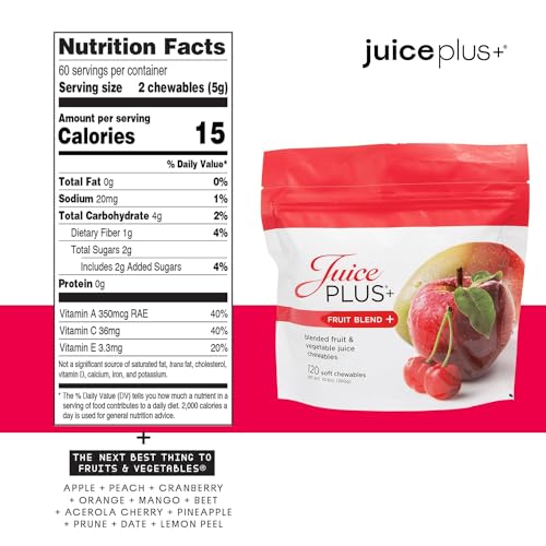 Juice Plus+ Fruit Blend Soft Chews (Chewables) - Boost Your Nutrition with 11 Fruits & Plant Ingredients - Vegan Gummy for Kids & Adults - Vitamins, Whole Food Nutrition - 120 Chewables - dailyvitalstore