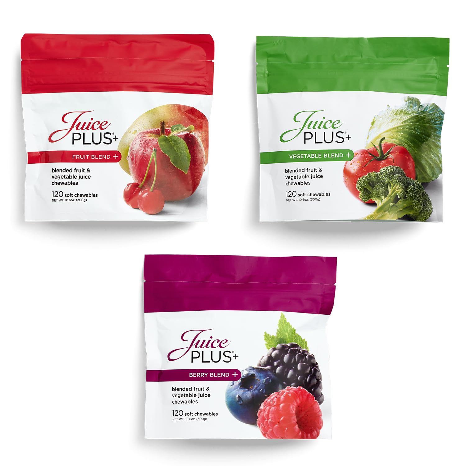Juice Plus+ Fruit, Vegetable & Berry Blend Soft Chews (Chewables) - 30 Plant-Based Ingredients! Vegan Gummies for Kids & Adults - Gluten-Free, Non-GMO, No HFCS - Prepacked 3 Pouches (30 Chews Each) - dailyvitalstore