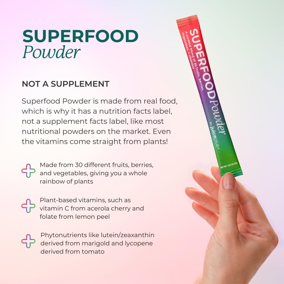 Juice Plus+ - Superfood Powder - Drink with 30 Fruits Berries Veggies Plant Vitamins for Refreshing Immune Wellness Boost - 30 Stick Packs - dailyvitalstore