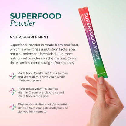 Juice Plus+ - Superfood Powder - Drink with 30 Fruits Berries Veggies Plant Vitamins for Refreshing Immune Wellness Boost - 30 Stick Packs - dailyvitalstore