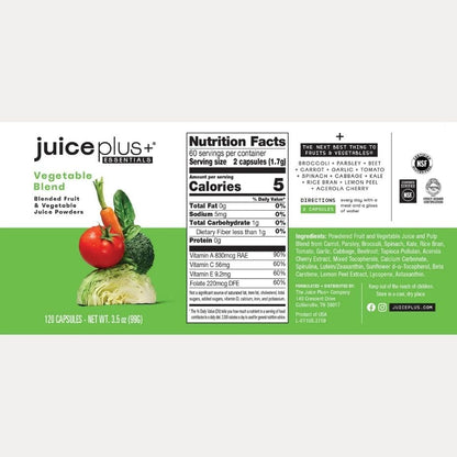 Juice Plus+ Vegetable Blend: with Broccoli, Parsley, Tomato & More - Plant-Based, Vegan, Gluten-Free, Non-GMO, Kosher - for Heart, Immune, Cognitive & Skin Health - 1 Bottle (60 Servings) - dailyvitalstore