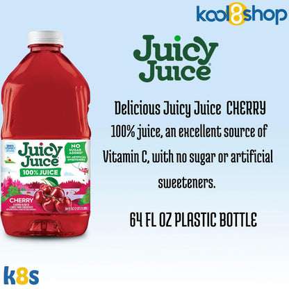 Juicy Juice Cherry 100% Juice Vitamin C No Sugar Added 64 fl oz Plastic Bottle 4 Pack + 15 Sugarcane Disposable Straws by KOOL8SHOP Infinite Deals - dailyvitalstore