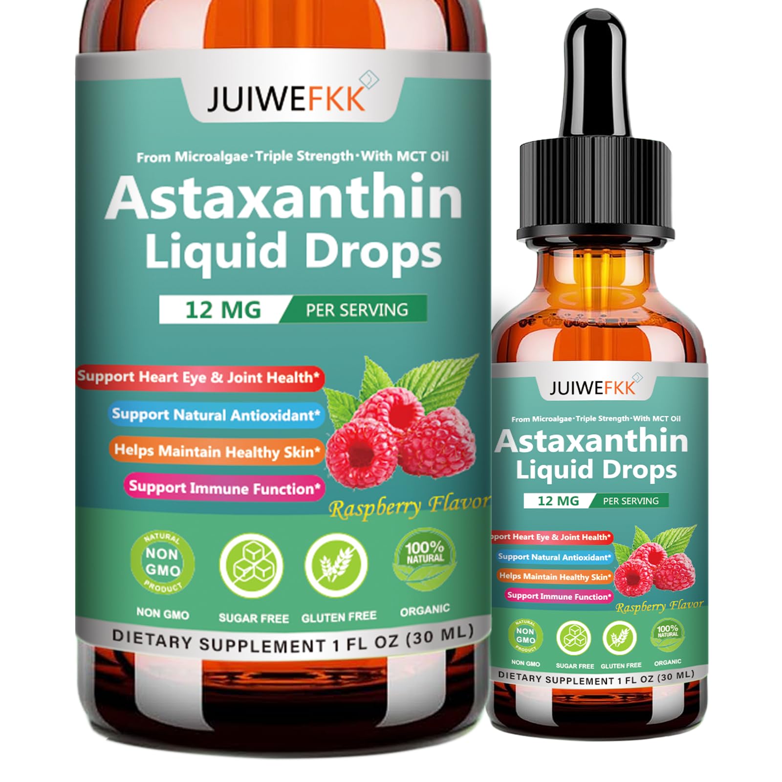 JUIWEFKK Astaxanthin Supplement 12mg Liquid Drops, Premium Natural Astaxanthin Antioxidant from Fresh Microalgae Source w. Mct Oi for Eye Immune Joint Skin Health, Liquid Formula for Max Absorption - dailyvitalstore