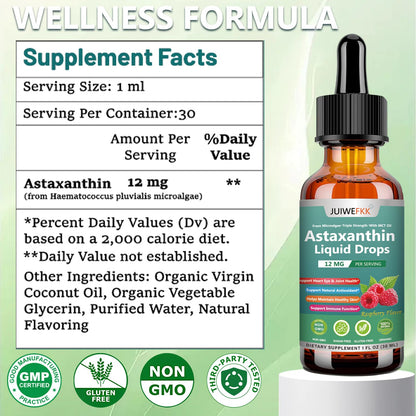 JUIWEFKK Astaxanthin Supplement 12mg Liquid Drops, Premium Natural Astaxanthin Antioxidant from Fresh Microalgae Source w. Mct Oi for Eye Immune Joint Skin Health, Liquid Formula for Max Absorption - dailyvitalstore