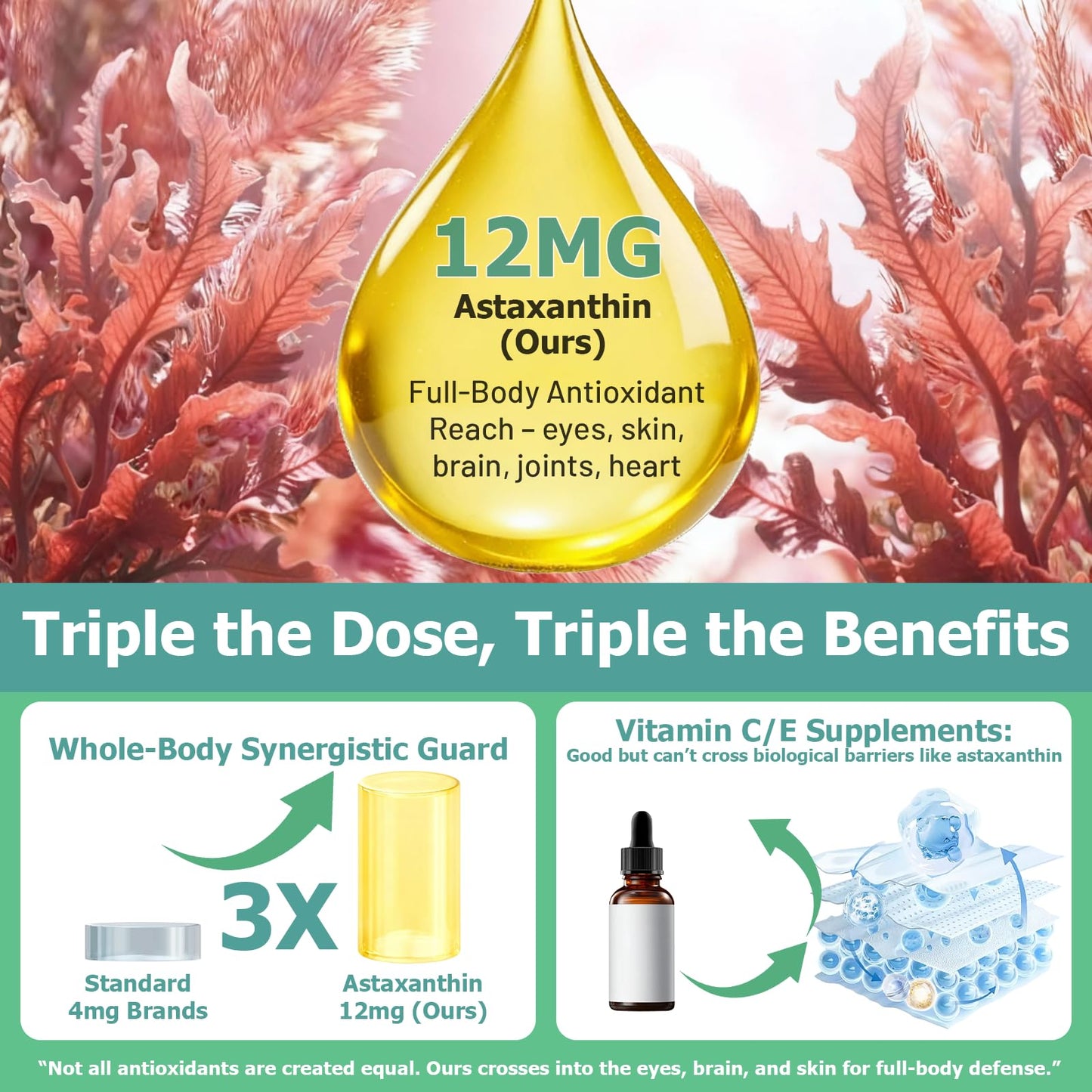 JUIWEFKK Astaxanthin Supplement 12mg Liquid Drops, Premium Natural Astaxanthin Antioxidant from Fresh Microalgae Source w. Mct Oi for Eye Immune Joint Skin Health, Liquid Formula for Max Absorption - dailyvitalstore