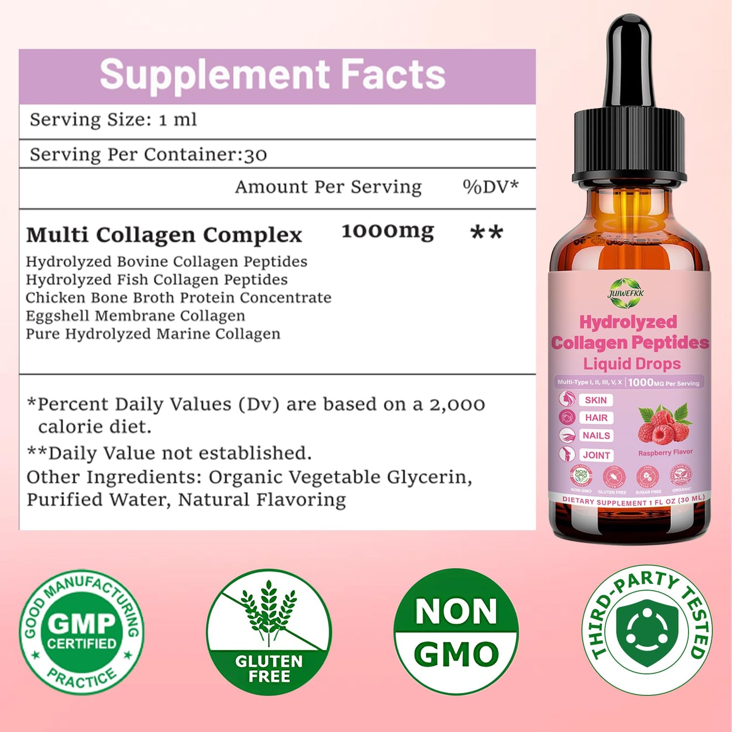 JUIWEFKK Hydrolyzed Collagen Peptides Liquid Organic Collagen Complex w. Biotin, Vitamin C & Hyaluronic Acid, Liquid Collagen Types I, II, III, IV, V for Hair, Skin, Nails & Joint Healthd - dailyvitalstore