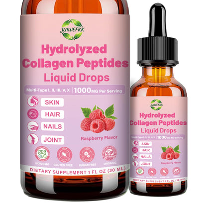 JUIWEFKK Hydrolyzed Collagen Peptides Liquid Organic Collagen Complex w. Biotin, Vitamin C & Hyaluronic Acid, Liquid Collagen Types I, II, III, IV, V for Hair, Skin, Nails & Joint Healthd - dailyvitalstore