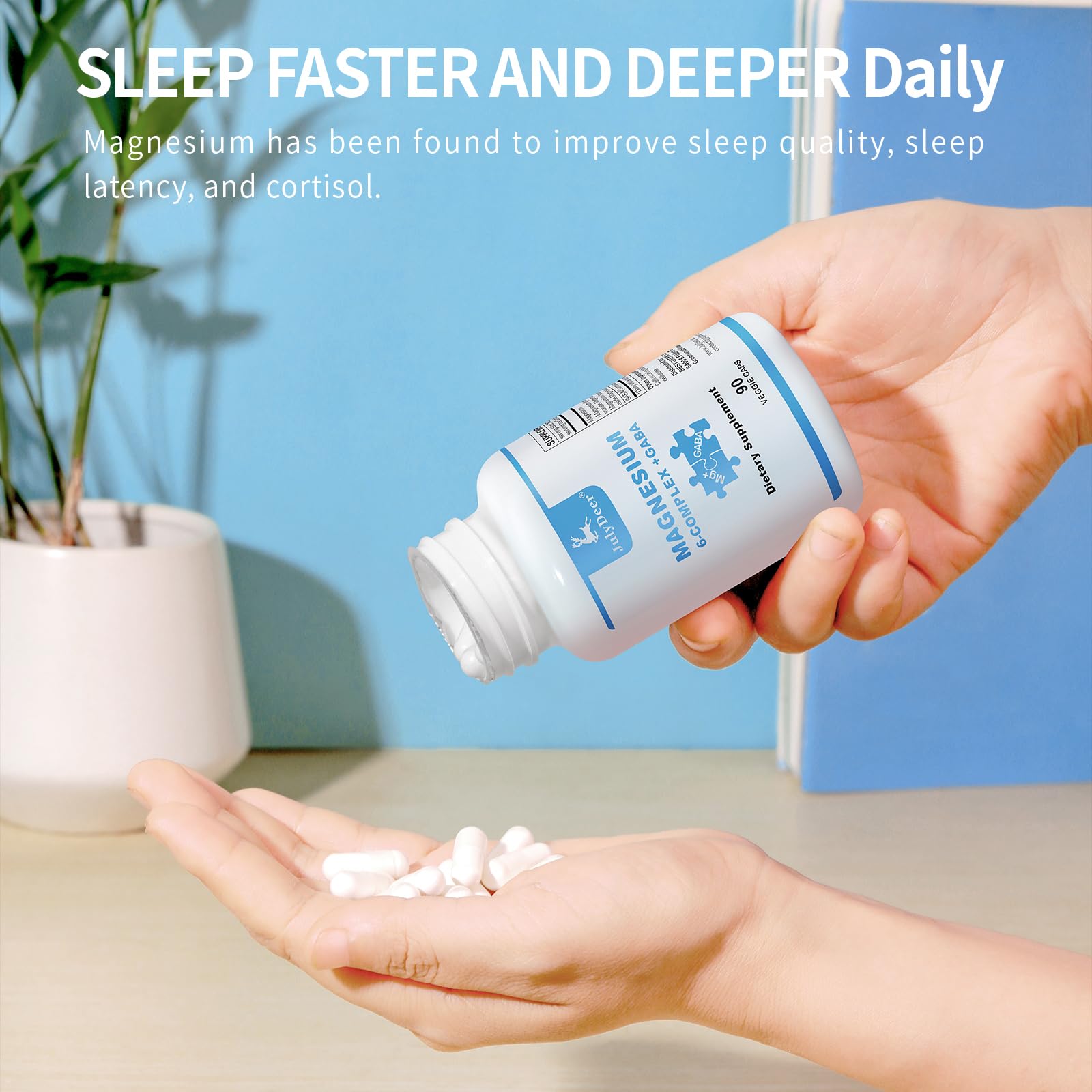 JulyDeer Sixfold Magnesium Complex | 350mg of Magnesium Glycinate, Malate, Citrate, Taurine, Oxide, Mg+ for Muscles,Nerves,& Energy, GABA Sleep Support | High Absorption | Vegan | 90 Capsules - dailyvitalstore
