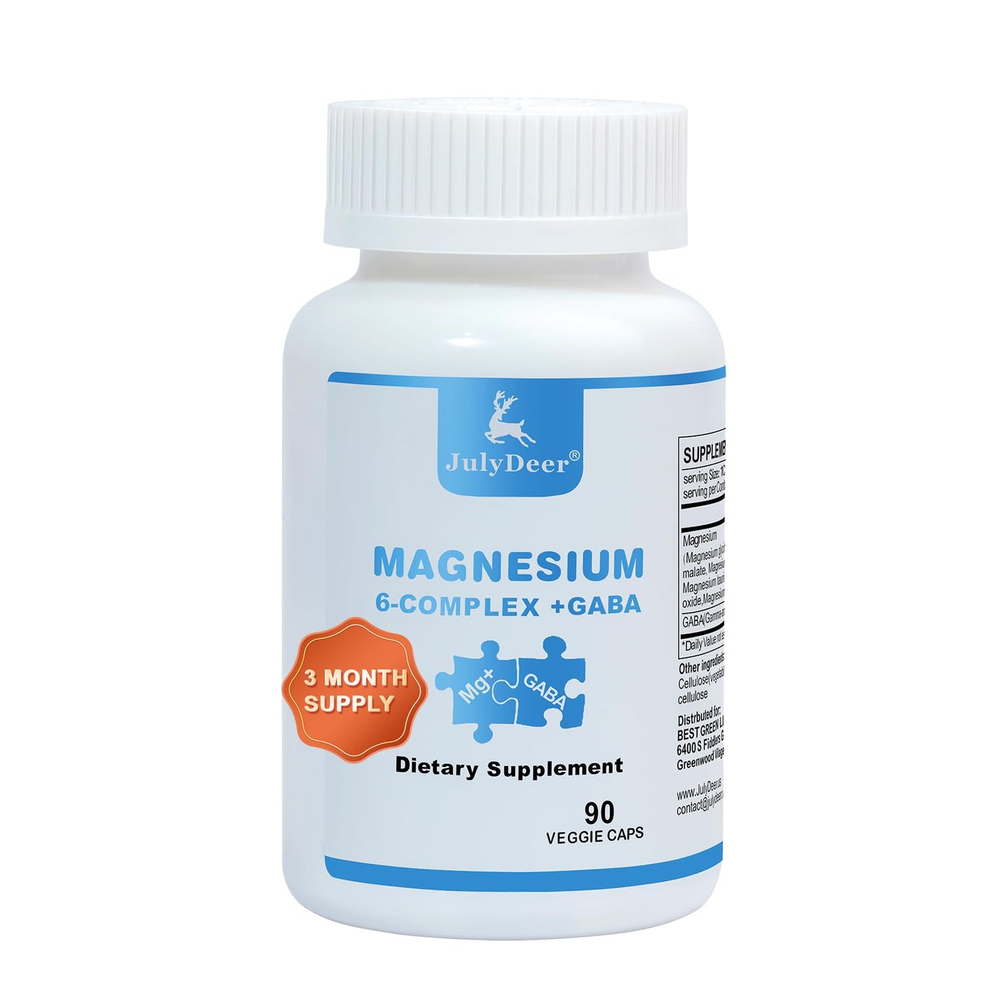 JulyDeer Sixfold Magnesium Complex | 350mg of Magnesium Glycinate, Malate, Citrate, Taurine, Oxide, Mg+ for Muscles,Nerves,& Energy, GABA Sleep Support | High Absorption | Vegan | 90 Capsules - dailyvitalstore