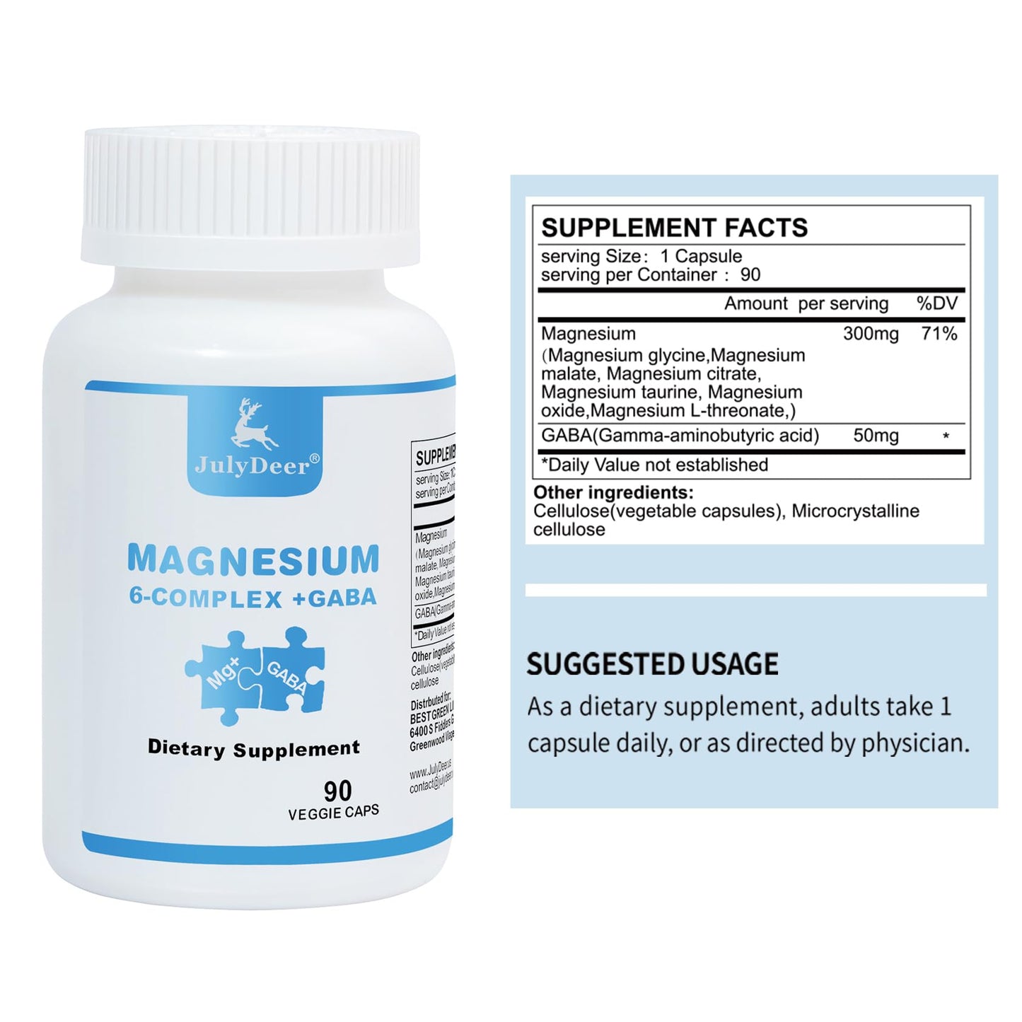 JulyDeer Sixfold Magnesium Complex | 350mg of Magnesium Glycinate, Malate, Citrate, Taurine, Oxide, Mg+ for Muscles,Nerves,& Energy, GABA Sleep Support | High Absorption | Vegan | 90 Capsules - dailyvitalstore