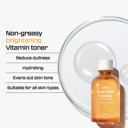 JUMISO All Day Vitamin Glow Boost Facial Toner, Vitamin Daily Toner, Vitamin B,C Toner, Skin Brightening Hydrating, Glowing Toner, Naturally Radiant&Plump Skin, EO&Fragrance Free, 125ml 4.22 FL.OZ - dailyvitalstore