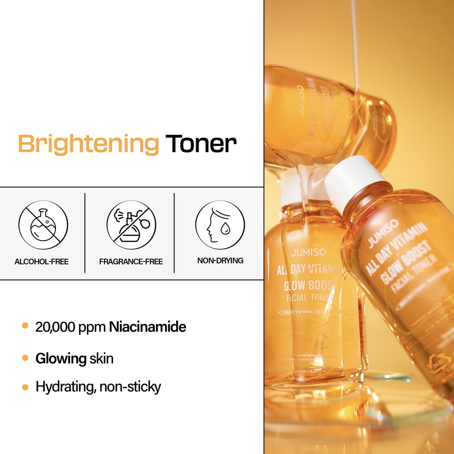 JUMISO All Day Vitamin Glow Boost Facial Toner, Vitamin Daily Toner, Vitamin B,C Toner, Skin Brightening Hydrating, Glowing Toner, Naturally Radiant&Plump Skin, EO&Fragrance Free, 125ml 4.22 FL.OZ - dailyvitalstore