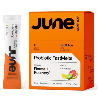June Science Fitness + Recovery | Fast Melt Pre + Probiotic for Muscle Recovery + Training - Citrus Blast Flavor, 30 Powder Sachets - dailyvitalstore