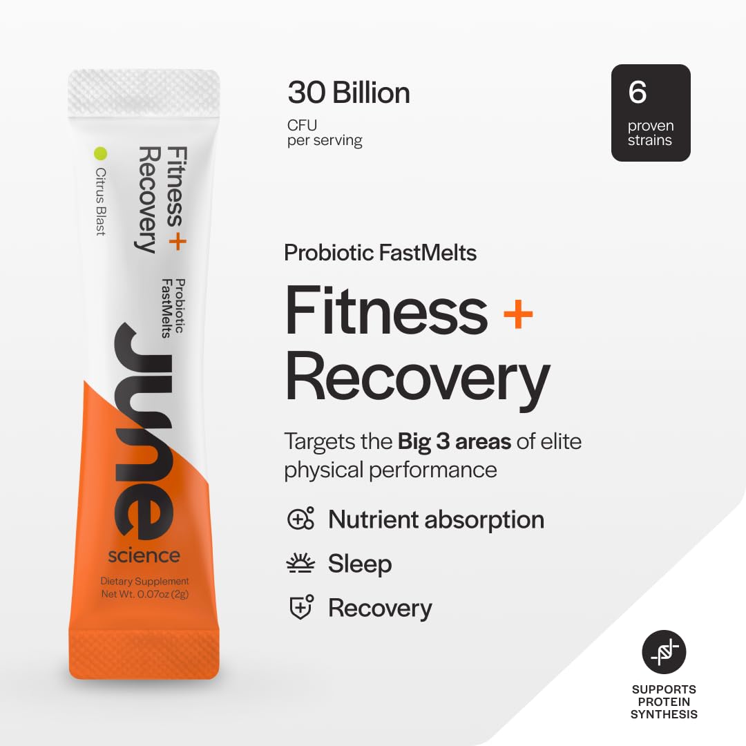 June Science Fitness + Recovery | Fast Melt Pre + Probiotic for Muscle Recovery + Training - Citrus Blast Flavor, 30 Powder Sachets - dailyvitalstore