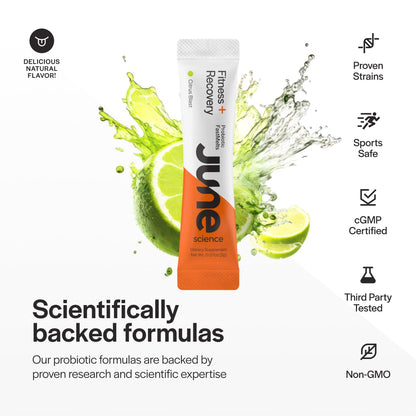 June Science Fitness + Recovery | Fast Melt Pre + Probiotic for Muscle Recovery + Training - Citrus Blast Flavor, 30 Powder Sachets - dailyvitalstore