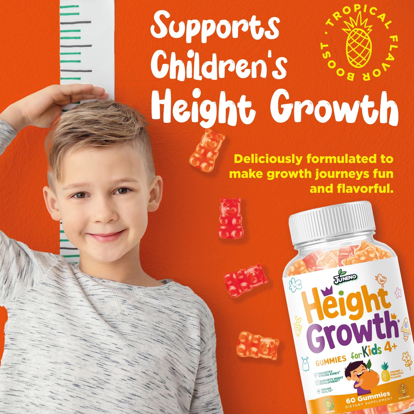 Juneno Height Growth Vitamins Supplement Gummies - Grow Taller for Teens Kids Boys Girls - Natural Height Increaser Maximizer Multivitamin - dailyvitalstore