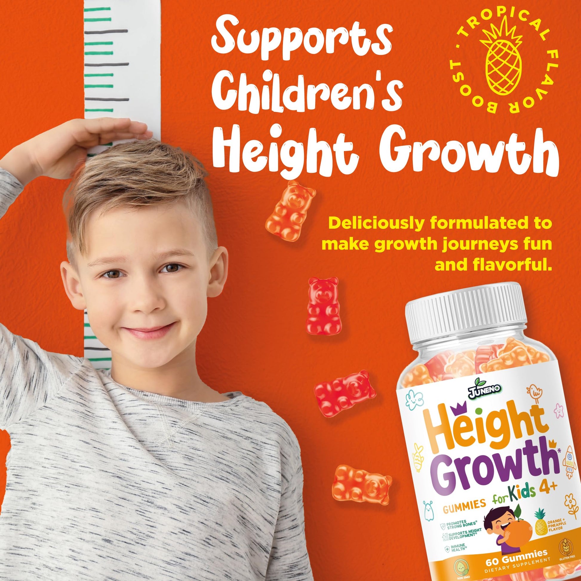 Juneno Height Growth Vitamins Supplement Gummies - Grow Taller for Teens Kids Boys Girls - Natural Height Increaser Maximizer Multivitamin - dailyvitalstore