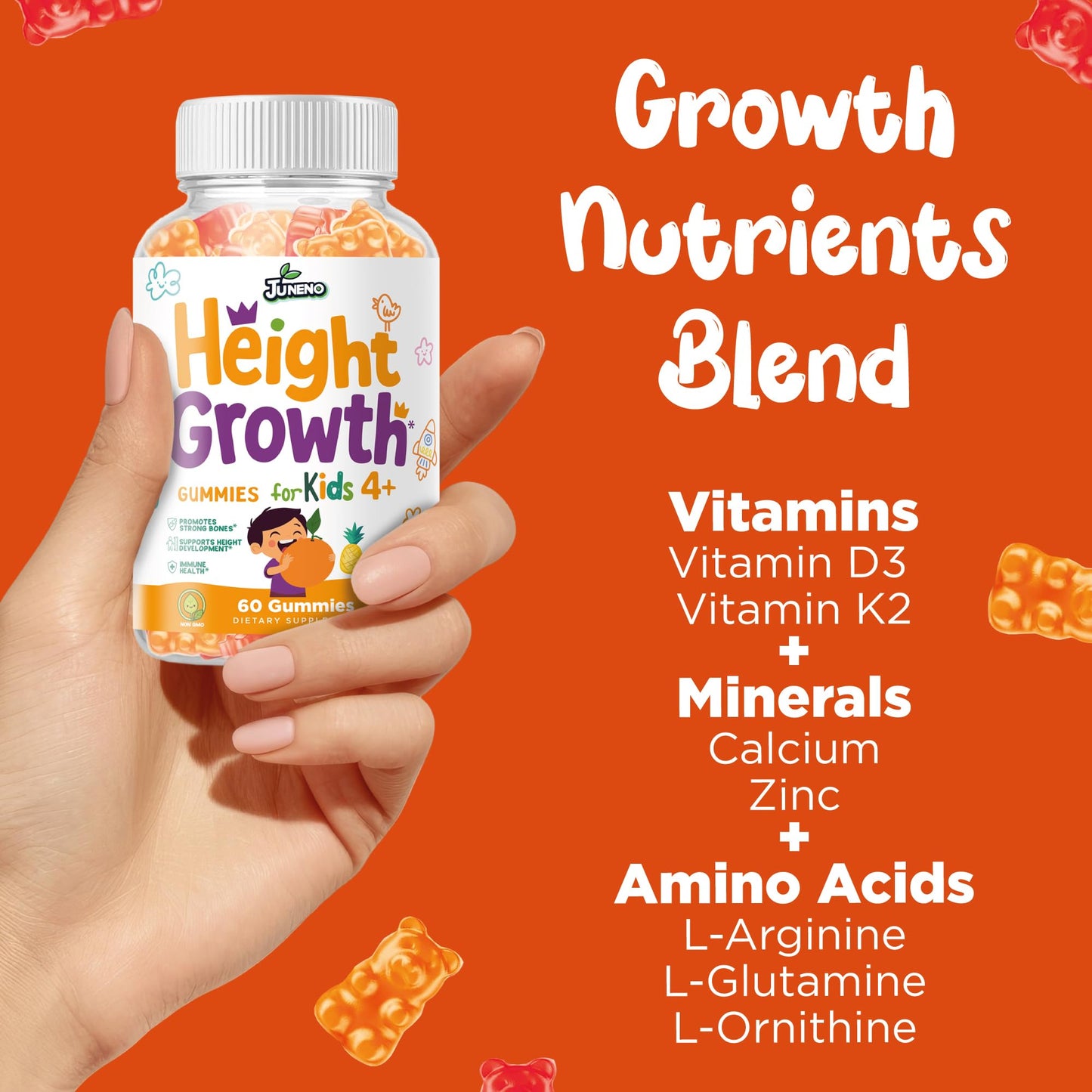 Juneno Height Growth Vitamins Supplement Gummies - Grow Taller for Teens Kids Boys Girls - Natural Height Increaser Maximizer Multivitamin - dailyvitalstore