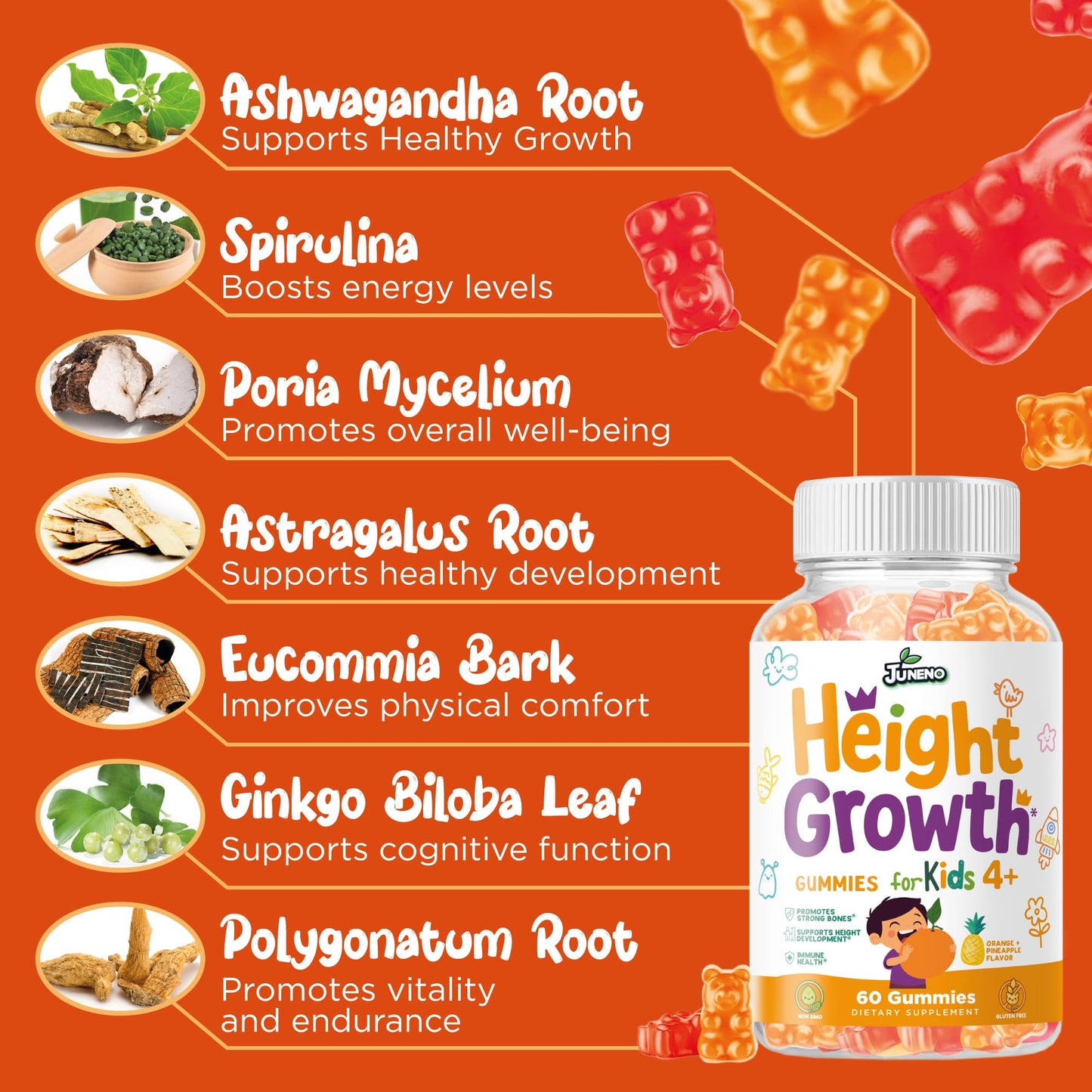 Juneno Height Growth Vitamins Supplement Gummies - Grow Taller for Teens Kids Boys Girls - Natural Height Increaser Maximizer Multivitamin - dailyvitalstore