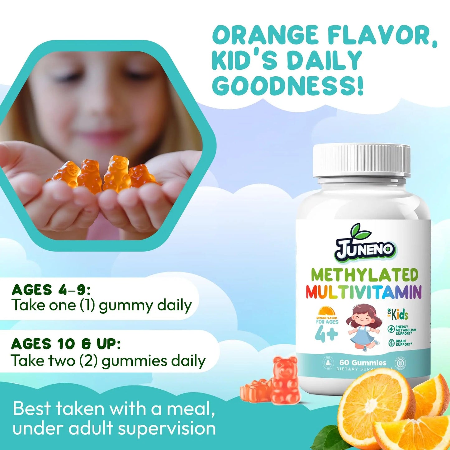 Juneno Methylated Multivitamin Gummies for Kids - MTHFR Support Supplement with B Complex 5-MTHF Folate (L-Methylfolate) - dailyvitalstore
