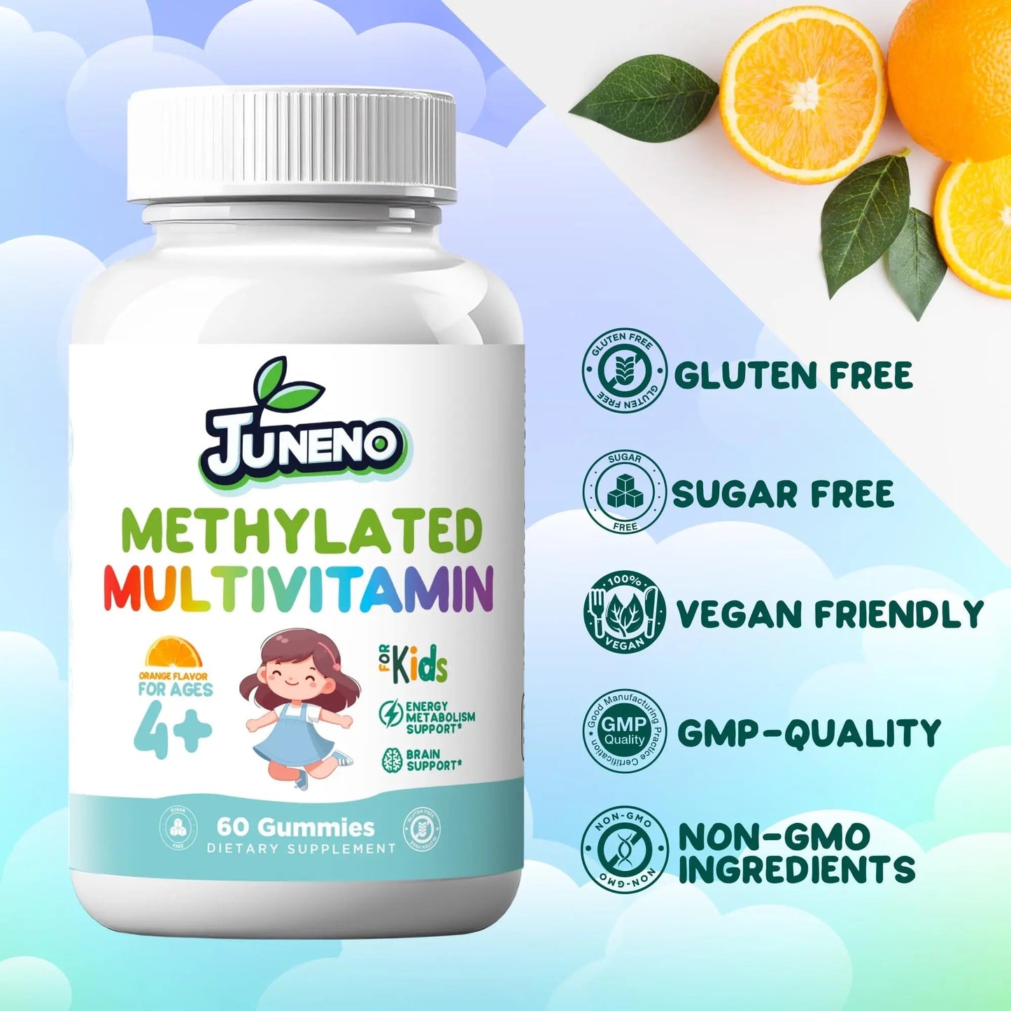 Juneno Methylated Multivitamin Gummies for Kids - MTHFR Support Supplement with B Complex 5-MTHF Folate (L-Methylfolate) - dailyvitalstore
