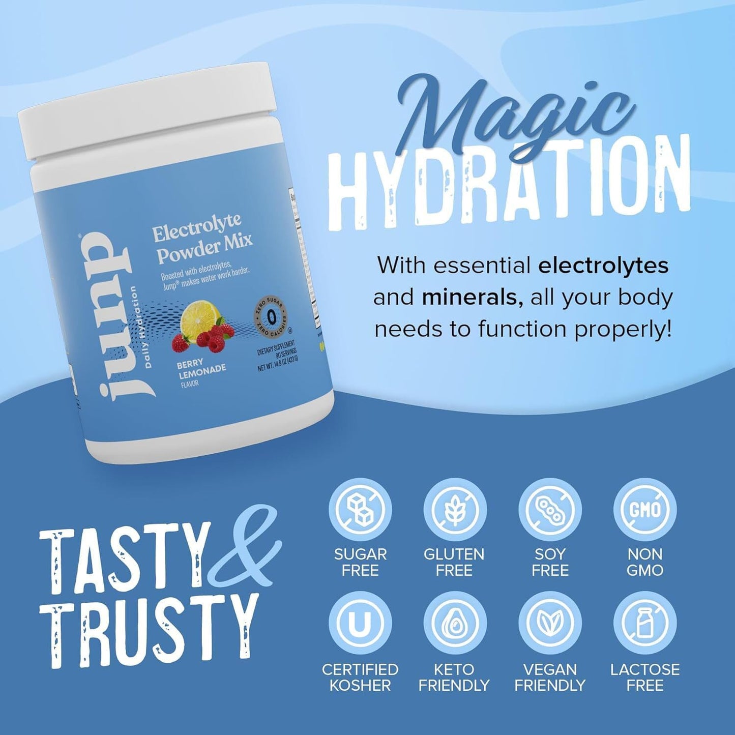JUNP Electrolytes Powder No Sugar No Carbs – Berry Lemonade Keto Electrolyte Drink Mix - Potassium & Salt Hydration Powder Electrolytes - Zero Calorie Sugar Free Electrolyte Powder, 90 Servings - dailyvitalstore
