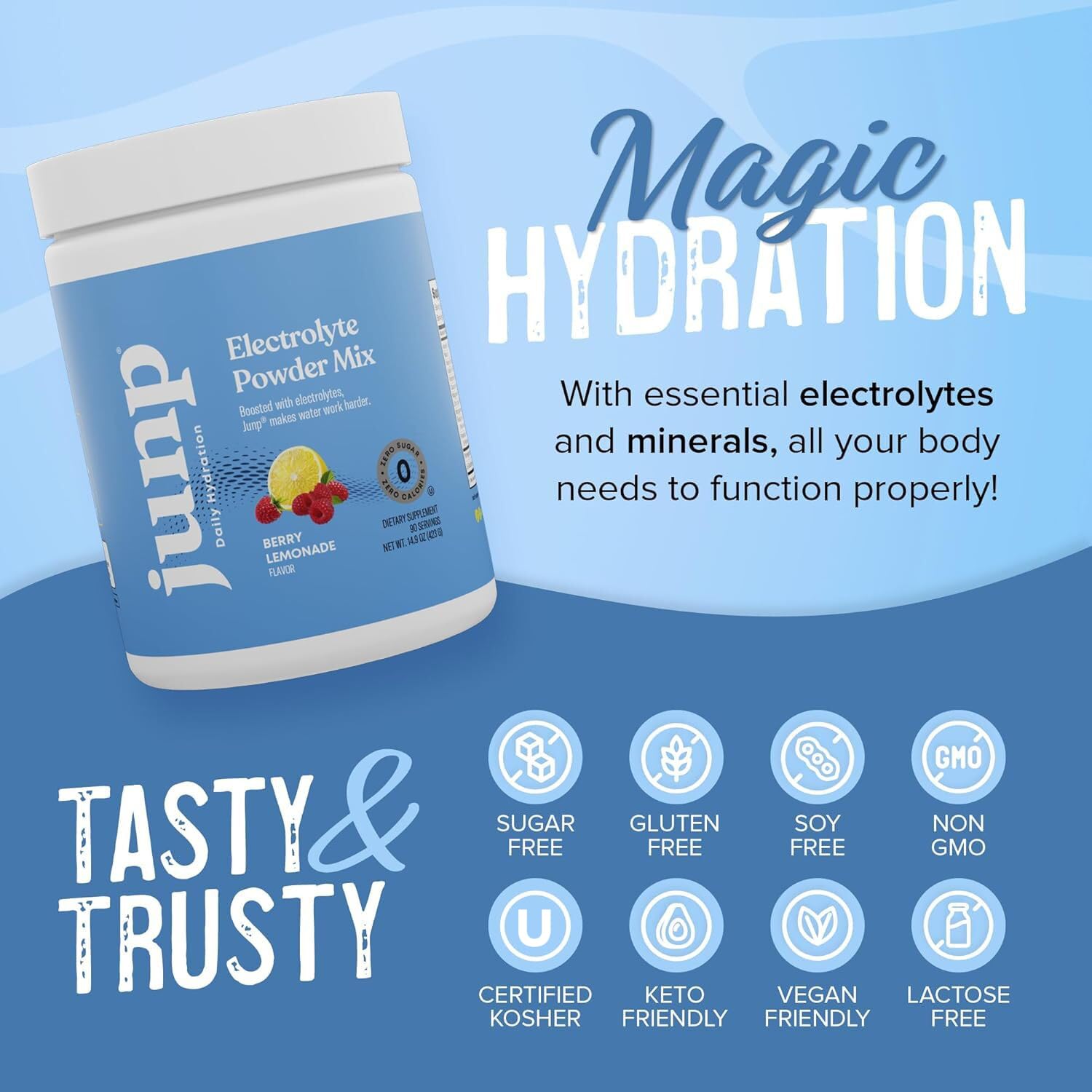 JUNP Electrolytes Powder No Sugar No Carbs – Berry Lemonade Keto Electrolyte Drink Mix - Potassium & Salt Hydration Powder Electrolytes - Zero Calorie Sugar Free Electrolyte Powder, 90 Servings - dailyvitalstore