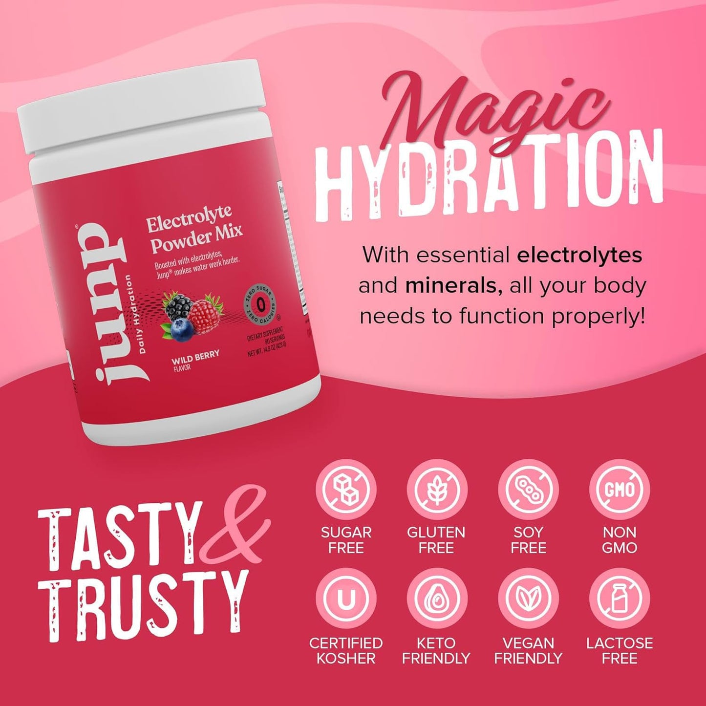 JUNP Electrolytes Powder No Sugar No Carbs, Wild Berry Fruit Flavor Keto Electrolyte Drink Mix - Potassium & Salt Hydration Powder Electrolytes, Zero Calorie Sugar Free Electrolyte Powder, 90 Servings - dailyvitalstore