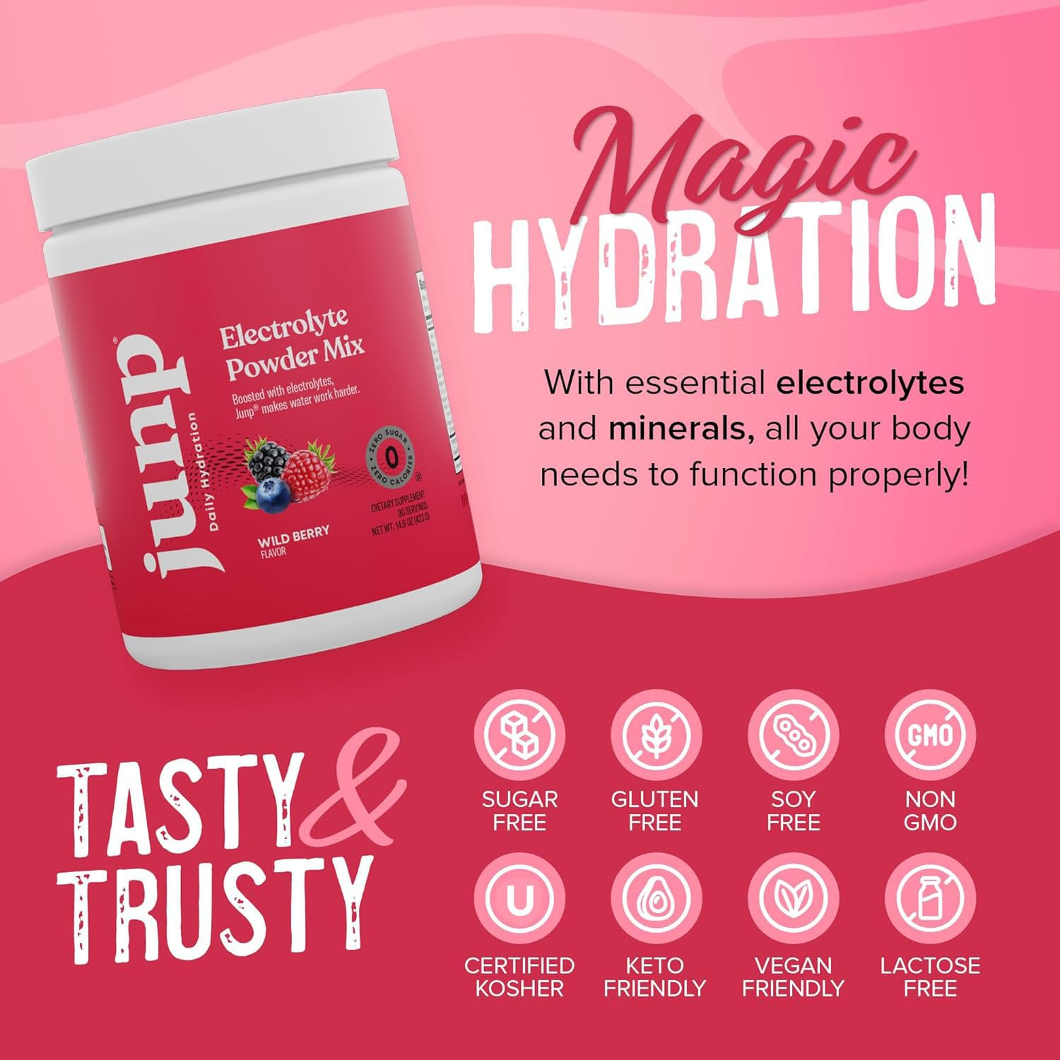 JUNP Electrolytes Powder No Sugar No Carbs, Wild Berry Fruit Flavor Keto Electrolyte Drink Mix - Potassium & Salt Hydration Powder Electrolytes, Zero Calorie Sugar Free Electrolyte Powder, 90 Servings - dailyvitalstore