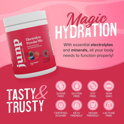 JUNP Electrolytes Powder No Sugar No Carbs, Wild Berry Fruit Flavor Keto Electrolyte Drink Mix - Potassium & Salt Hydration Powder Electrolytes, Zero Calorie Sugar Free Electrolyte Powder, 90 Servings - dailyvitalstore