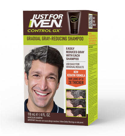Just for Men Control GX Grey Reducing Shampoo, Gradual Hair Color with Keratin for Stronger Thicker and Healthier Looking Hair, 4 Fl Oz - Pack of 1 - dailyvitalstore