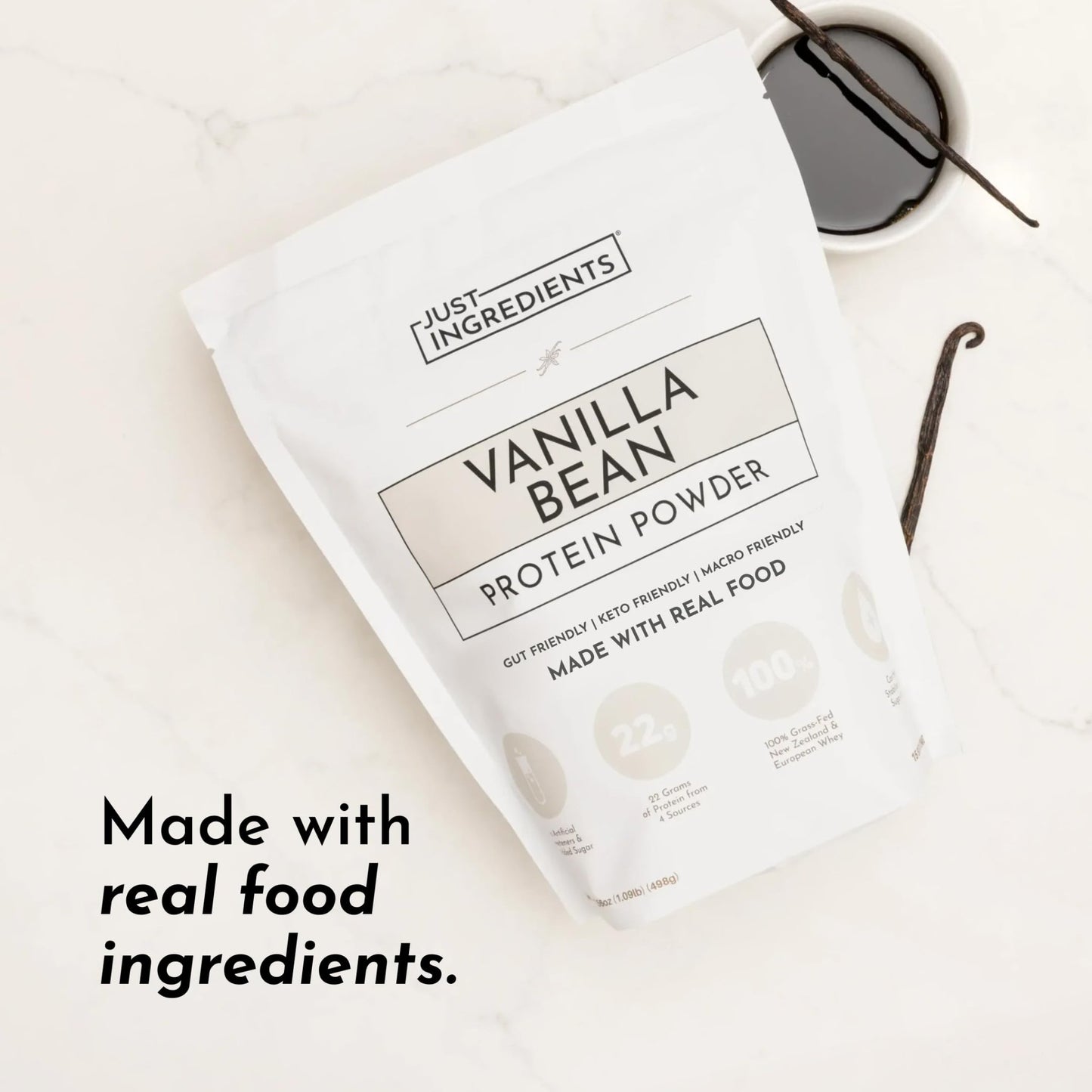 JUST INGREDIENTS Vanilla Protein Powder - Grass-Fed Whey Blend, Organic, Gluten Free, Dairy Free, Soy Free - 15 Servings, 22g Protein - dailyvitalstore