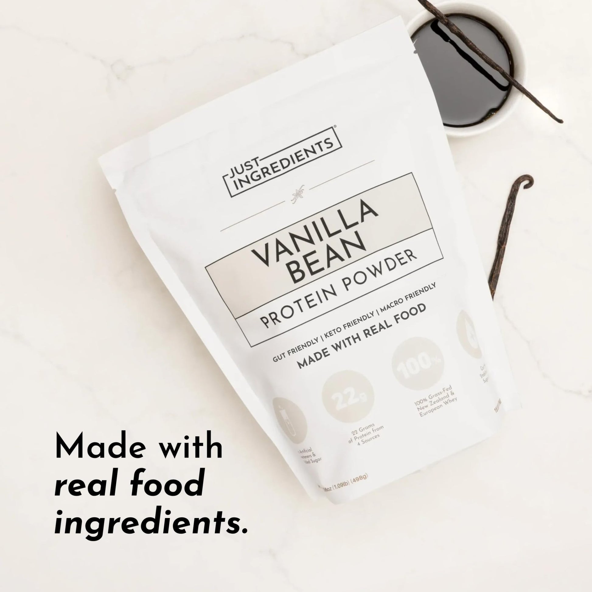 JUST INGREDIENTS Vanilla Protein Powder - Grass-Fed Whey Blend, Organic, Gluten Free, Dairy Free, Soy Free - 15 Servings, 22g Protein - dailyvitalstore