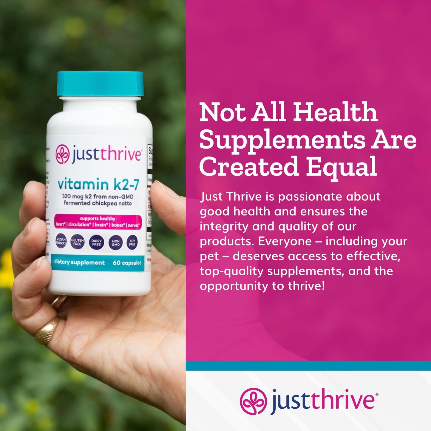 Just Thrive Vitamin K2-7 - Bone, Brain, and Heart Health K2 Vitamin Supplement, 60 Capsules - dailyvitalstore