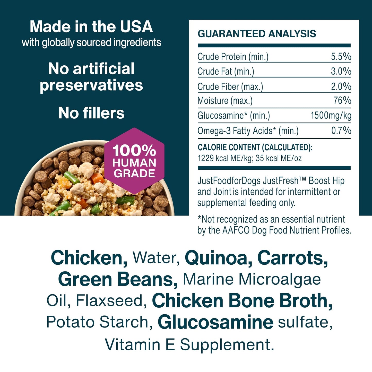JustFoodForDogs JustFresh Boosts Hip & Joint Support Dog Food Toppers with Glucosamine to Support Hip Mobility & Joint Flexibility, Human-Grade Fresh Pet Meal Booster, 8 oz Pouches - 8 Pack - dailyvitalstore