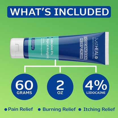 JustHeal RX Lidocaine Cream for Hemorrhoids | 2 OZ Tube – Fast-Acting 4% Lidocaine Numbing Cream & Topical Analgesic Cream for Anorectal Itch Relief | OTC Lidocaine Cream Maximum Strength - dailyvitalstore