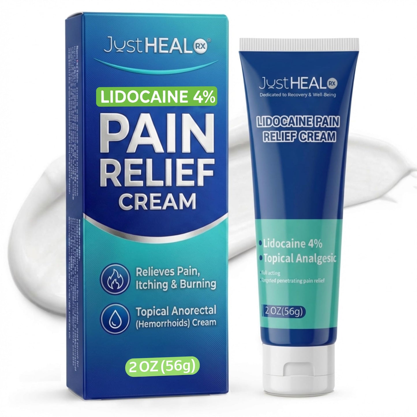 JustHeal RX Lidocaine Cream for Hemorrhoids | 2 OZ Tube – Fast-Acting 4% Lidocaine Numbing Cream & Topical Analgesic Cream for Anorectal Itch Relief | OTC Lidocaine Cream Maximum Strength - dailyvitalstore