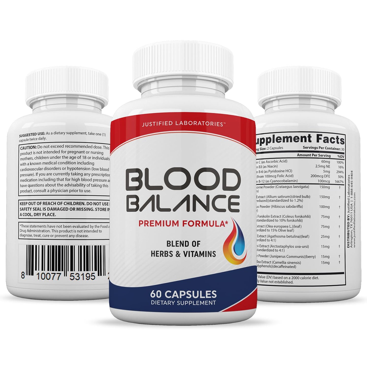 Justified Laboratories (2 Pack Blood Balance Advanced Formula 620MG Formula Supplement Pills 120 Capsules - dailyvitalstore