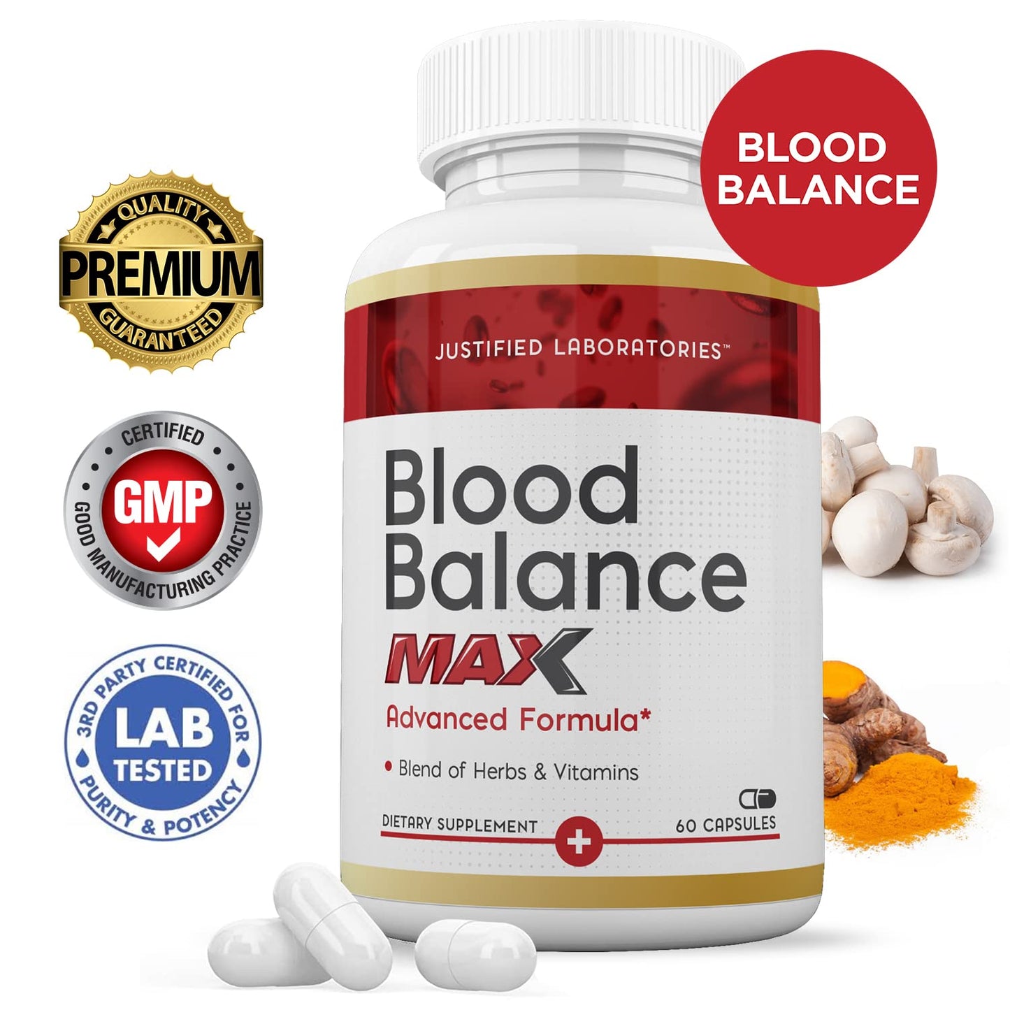 Justified Laboratories (2 Pack Blood Balance Max 1295MG Formula Supplement Pills 120 Capsules - dailyvitalstore