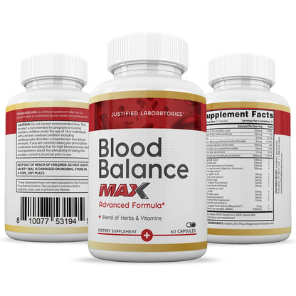 Justified Laboratories (2 Pack Blood Balance Max 1295MG Formula Supplement Pills 120 Capsules - dailyvitalstore