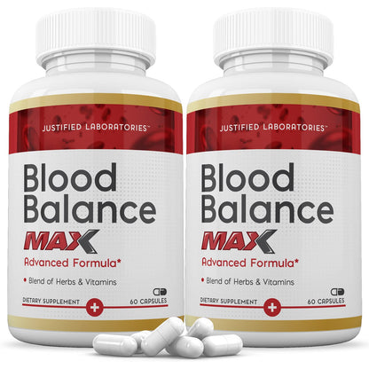 Justified Laboratories (2 Pack Blood Balance Max 1295MG Formula Supplement Pills 120 Capsules - dailyvitalstore