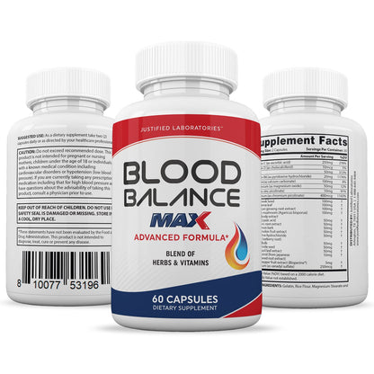 Justified Laboratories (3 Pack) Blood Balance Max 1295MG Supplement Pills 180 Capsules - dailyvitalstore