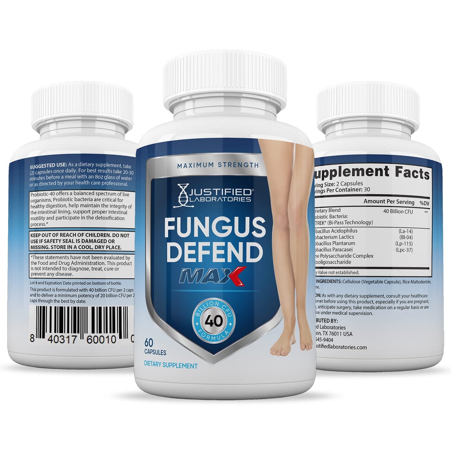 Justified Laboratories (3 Pack) Fungus Defend Max Pills 40 Billion CFU Probiotic 180 Capsules - dailyvitalstore