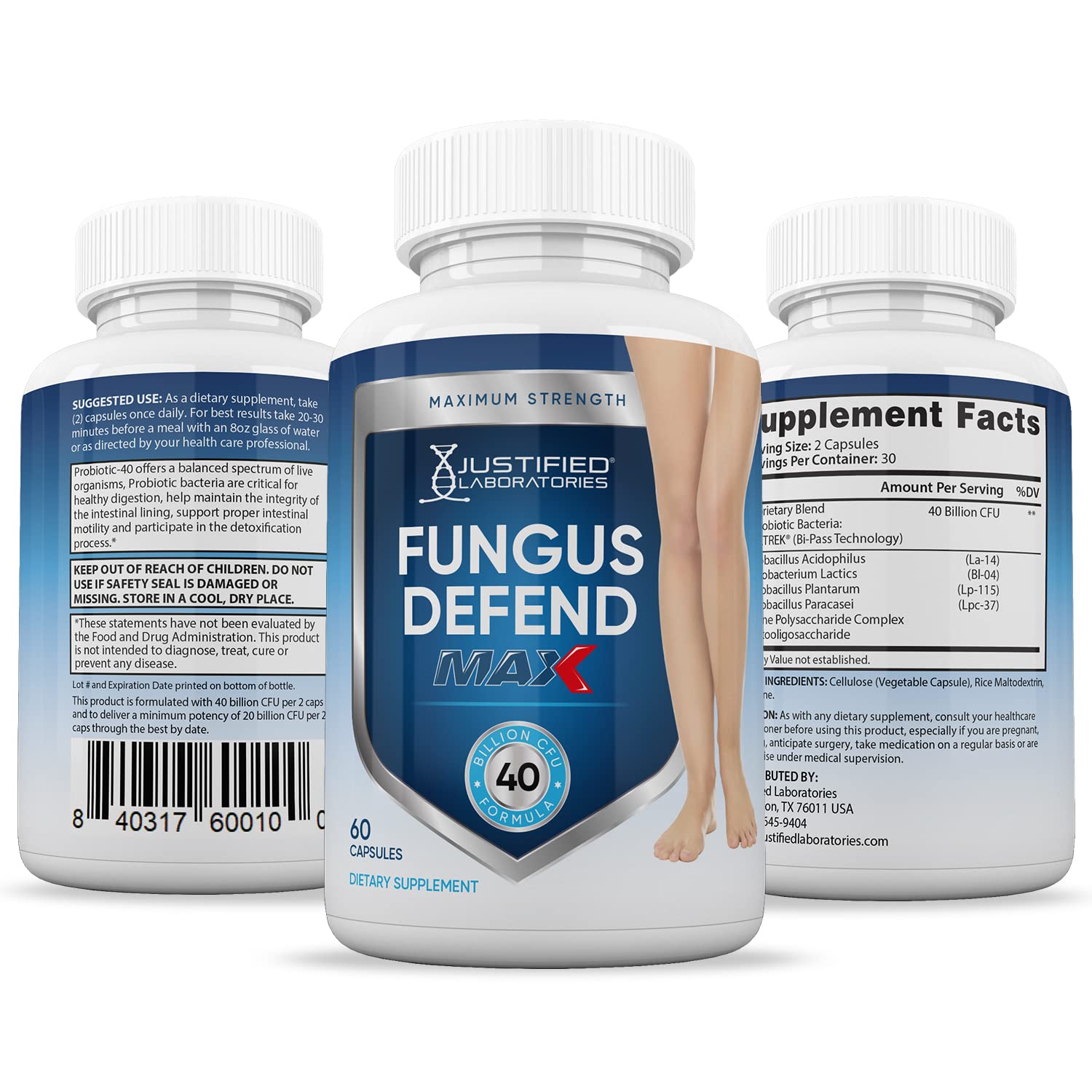 Justified Laboratories (3 Pack) Fungus Defend Max Pills 40 Billion CFU Probiotic 180 Capsules - dailyvitalstore
