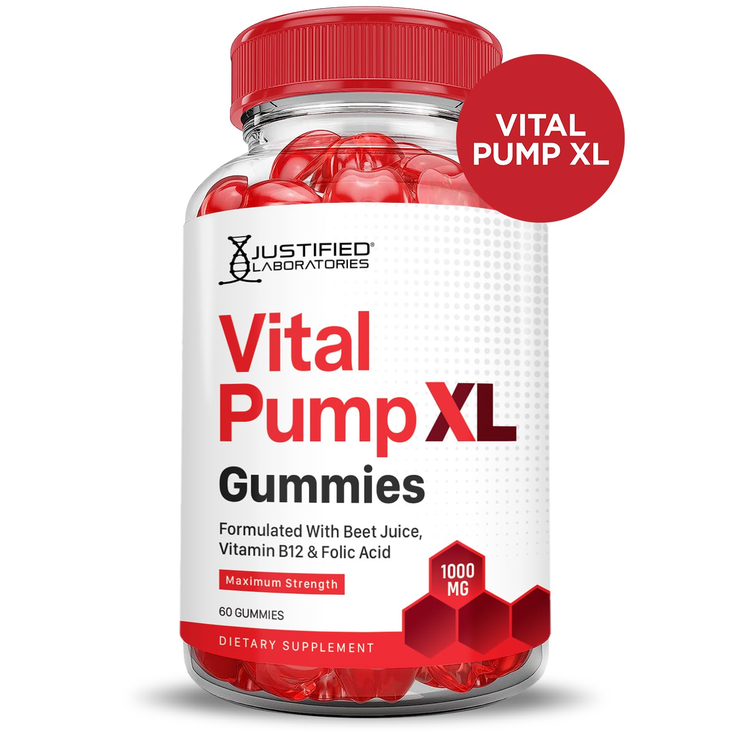 Justified Laboratories (5 Pack) Vital Pump XL Performance Gummies 1000MG Advanced Formula Vital PumpXL Formulated with Beet Juice ACV Pomegranate Beet Powder B12 Vegan Non GMO 300 Gummys - dailyvitalstore