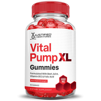 Justified Laboratories (5 Pack) Vital Pump XL Performance Gummies 1000MG Advanced Formula Vital PumpXL Formulated with Beet Juice ACV Pomegranate Beet Powder B12 Vegan Non GMO 300 Gummys - dailyvitalstore
