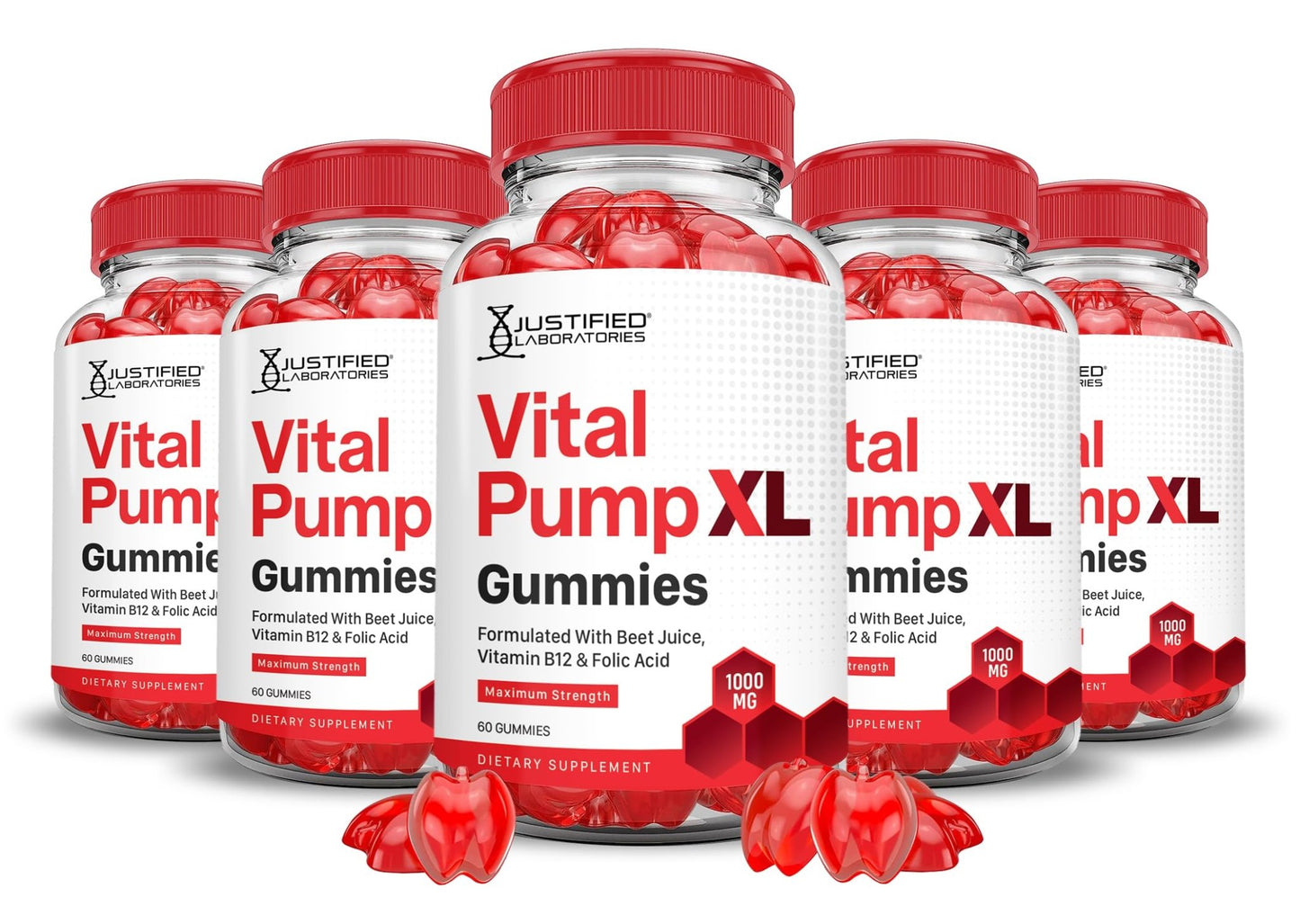 Justified Laboratories (5 Pack) Vital Pump XL Performance Gummies 1000MG Advanced Formula Vital PumpXL Formulated with Beet Juice ACV Pomegranate Beet Powder B12 Vegan Non GMO 300 Gummys - dailyvitalstore