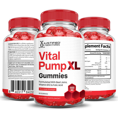 Justified Laboratories (5 Pack) Vital Pump XL Performance Gummies 1000MG Advanced Formula Vital PumpXL Formulated with Beet Juice ACV Pomegranate Beet Powder B12 Vegan Non GMO 300 Gummys - dailyvitalstore
